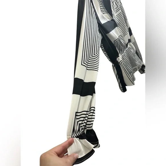 Sweet Rain Black and White Graphic Wrap Blouse - Picture 2 of 4